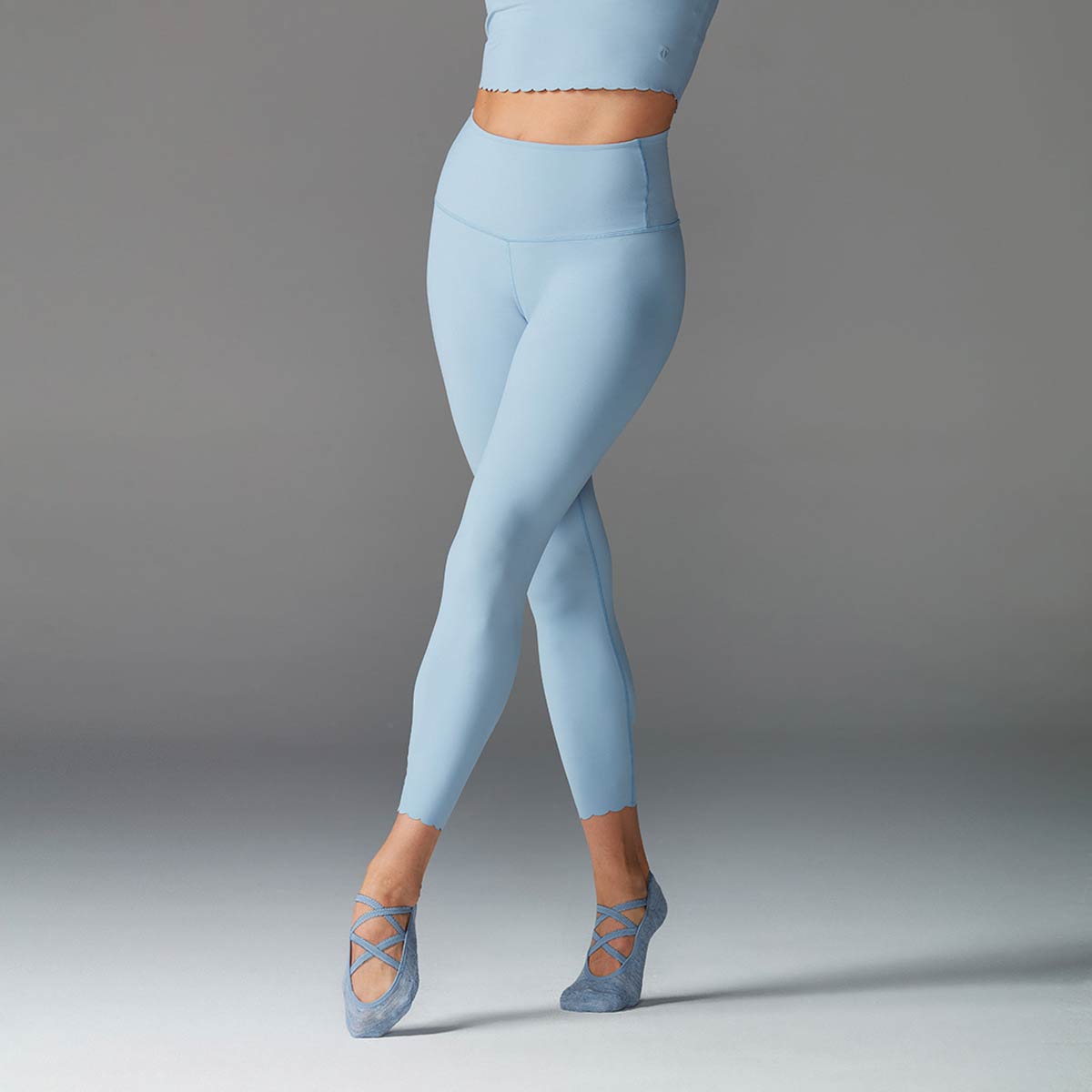 SCALLOP HIGH WAISTED 7/8 TIGHT SKY